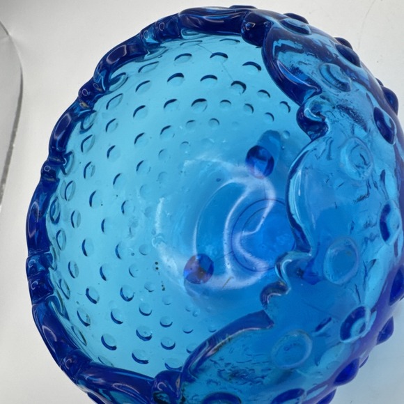 LE Smith Glass Blue Hobnail Rose Bowl Dish Vase 3 Footed Vintage Mid Century - Picture 8 of 8